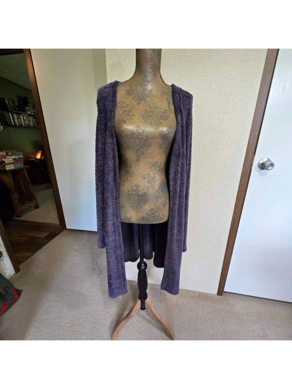 Ambrielle XL Lounge Cardigan Purple Open Front Soft Cozy Cabin Core